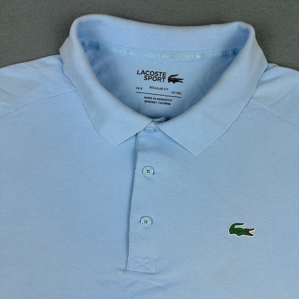Lacoste Sport Mens Polo Shirt Light Blue Regular Fit Short Sleeve Size 3XL FR 8